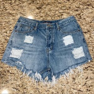 Distressed High Waisted Denim Shorts - “The Poppy” with raw- normal hem